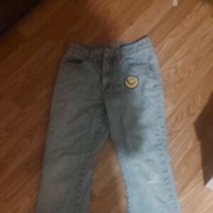 Limited Jeans Stylish Blue Straight Leg Jeans with Smiley Patch